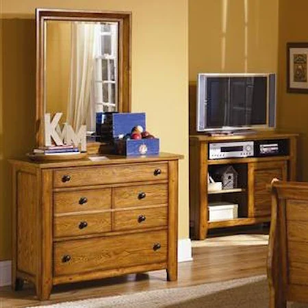 Casual Three Drawer Dresser and Mirror